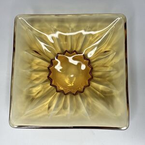 Vtg Marigold Glass Sunflower Dish Amber Iridescent Trinket Nut Candy Bowl Square